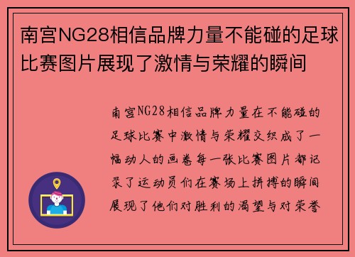南宫NG28相信品牌力量不能碰的足球比赛图片展现了激情与荣耀的瞬间