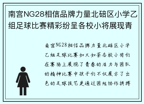 南宫NG28相信品牌力量北碚区小学乙组足球比赛精彩纷呈各校小将展现青春风采与团队精神